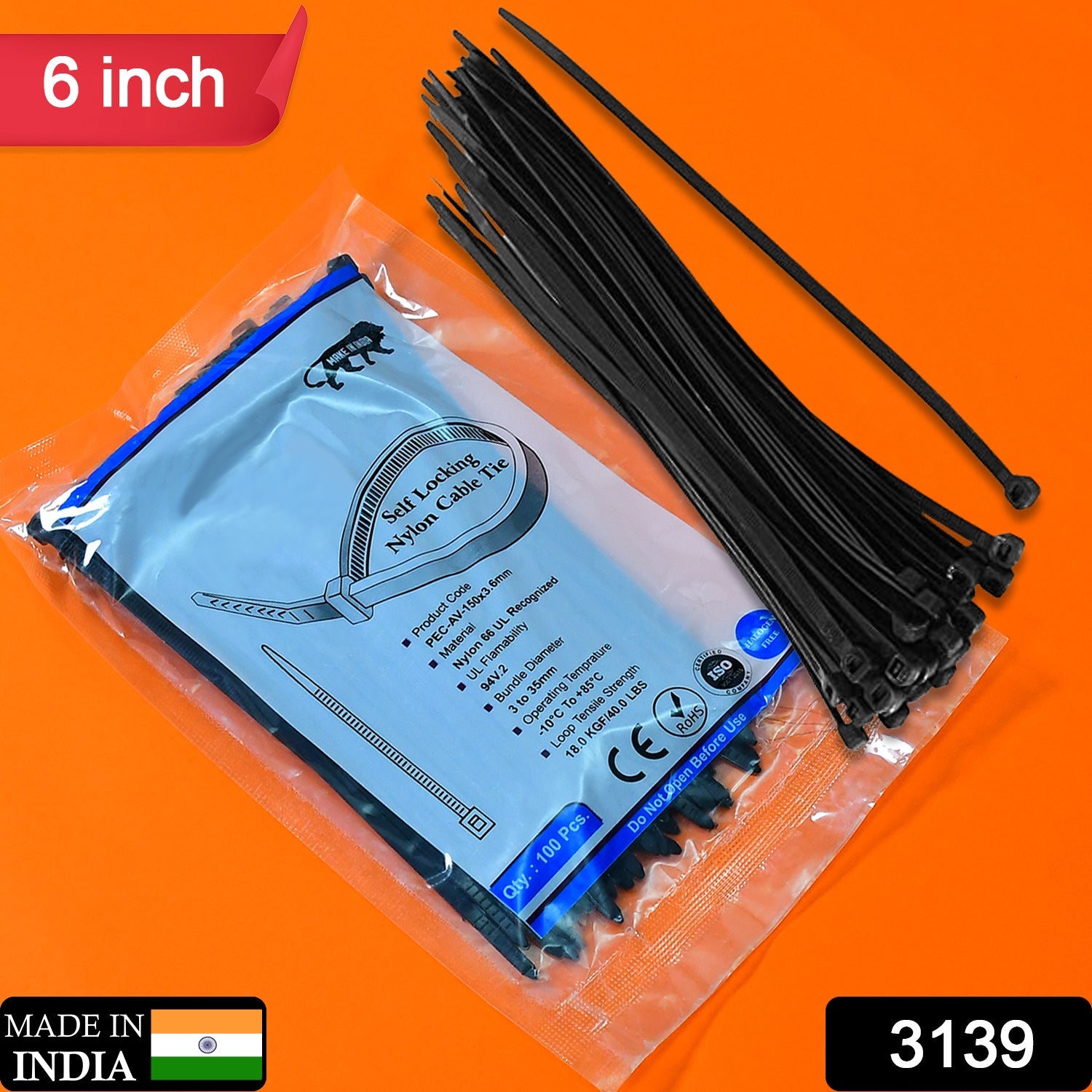 3139 6Inch Nylon Self Locking Cable Ties, Heavy Duty Strong Zip Wire Tie. Pack of 100 - Black. DeoDap 3139 6Inch Nylon Self Locking Cable Ties, Heavy Duty Strong Zip Wire Tie. Pack of 100 - Black. DeoDap